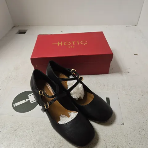 HOTIÇ BLACK LEATHER MARY-JANE HEELS, UK 5.5 (EU 38)
