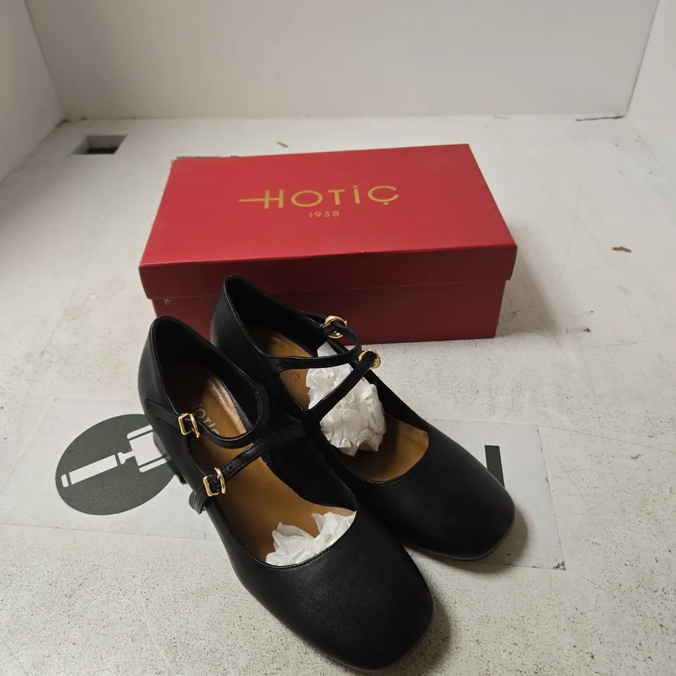 HOTIÇ BLACK LEATHER MARY-JANE HEELS, UK 5.5 (EU 38)