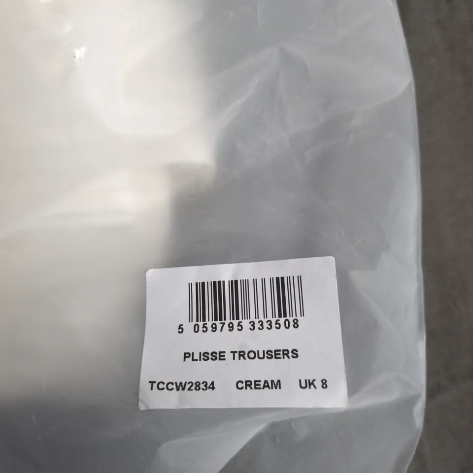 THE COUTURE CLUB PLISSE TROUSERS – CREAM, UK 8