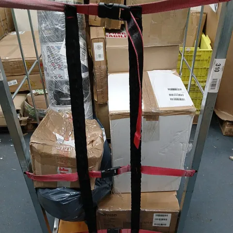 CAGE OF APPROXIMATELY 10 ASSORTED BROKEN ITEMS TO INCLUDE - GARDEN LIGHTS, KITCHEN APPLIANCES AND TRAMPOLINE PARTS ETC. COLLECTION ONLY