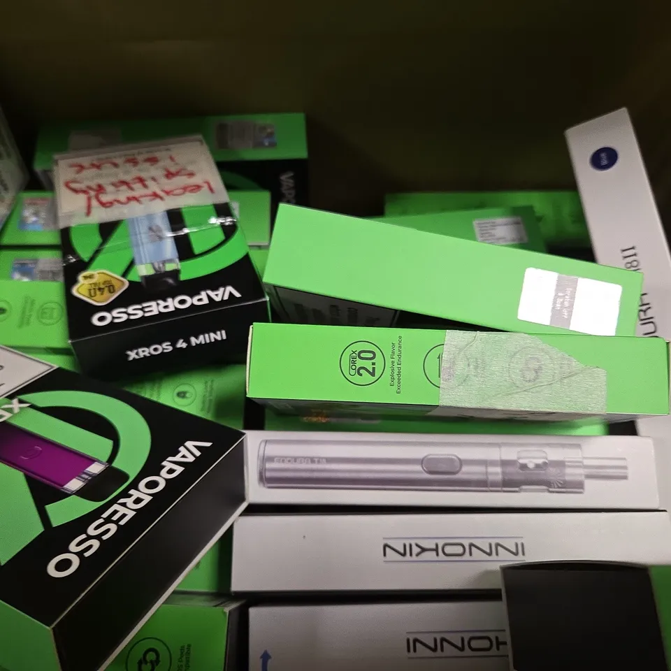 BOX OF APPROXIMATELY 15 ASSORTED E-CIGARETTES TO INCLUDE - VAPORESSO , INNOKIN 