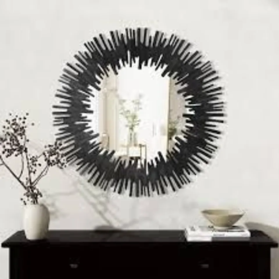 BOXED SUNBURST SHAPE WALL MIRROR ROUND INDUSTRIAL MIRROR - 33.5"×33.5"