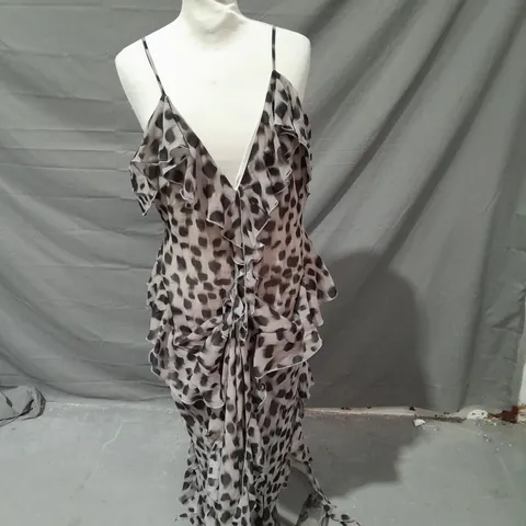 ANTHROPOLOGIE SARAH HANN RUFFLE DRESS BROWN SPOTS SIZE LARGE