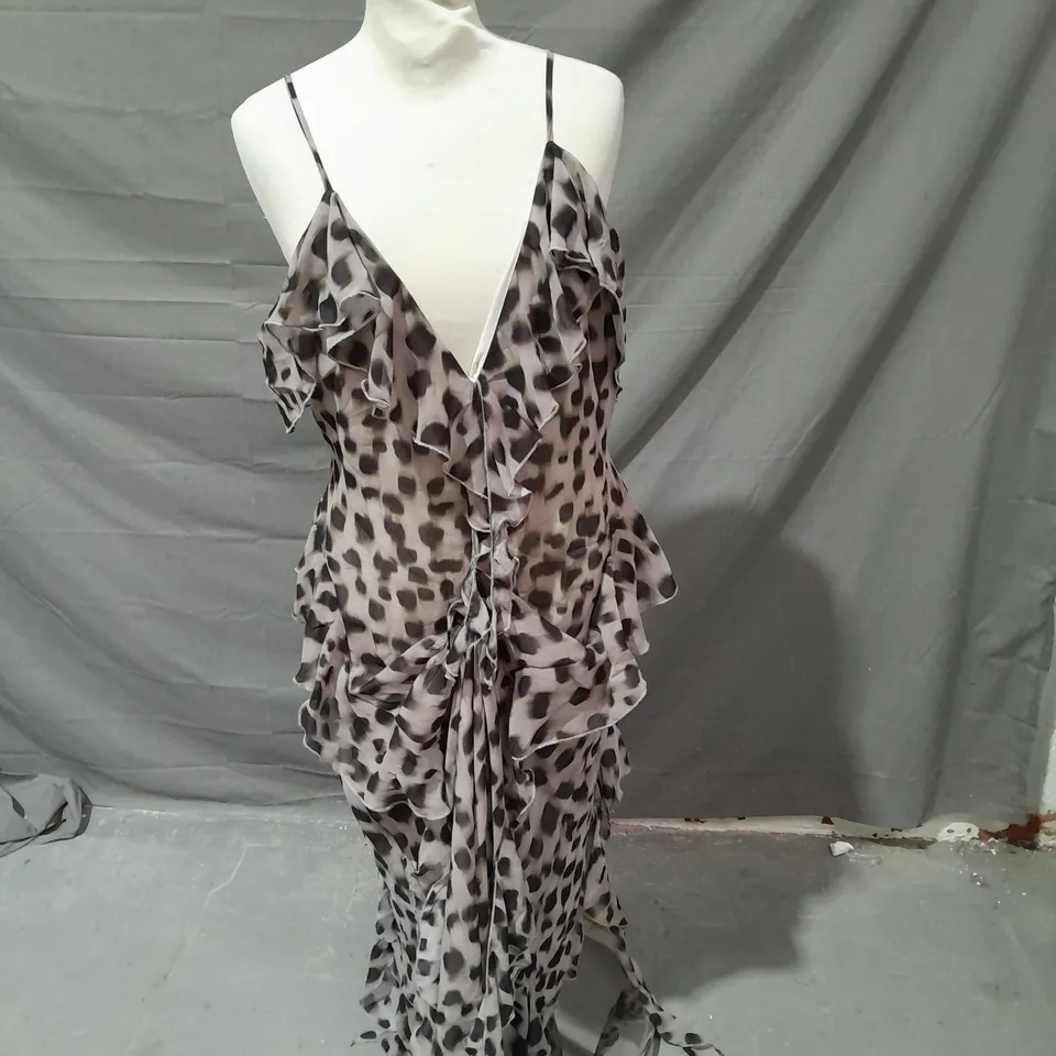 ANTHROPOLOGIE SARAH HANN RUFFLE DRESS BROWN SPOTS SIZE LARGE