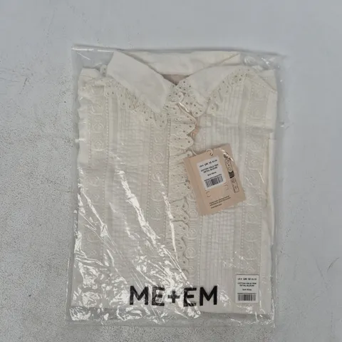 BAGGED ME+EM COTTON VOILE TRIM DETAIL BLOUSE IN SOFT WHITE SIZE UK 10