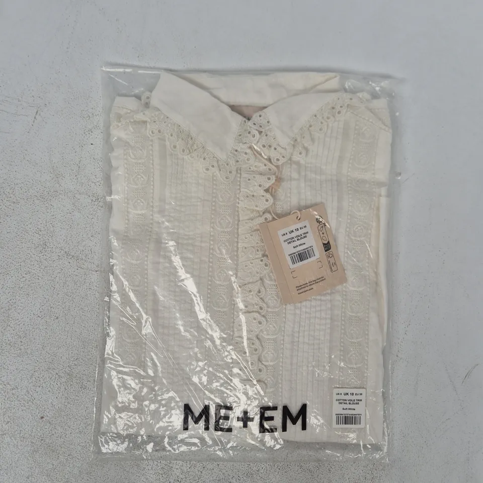 BAGGED ME+EM COTTON VOILE TRIM DETAIL BLOUSE IN SOFT WHITE SIZE UK 10