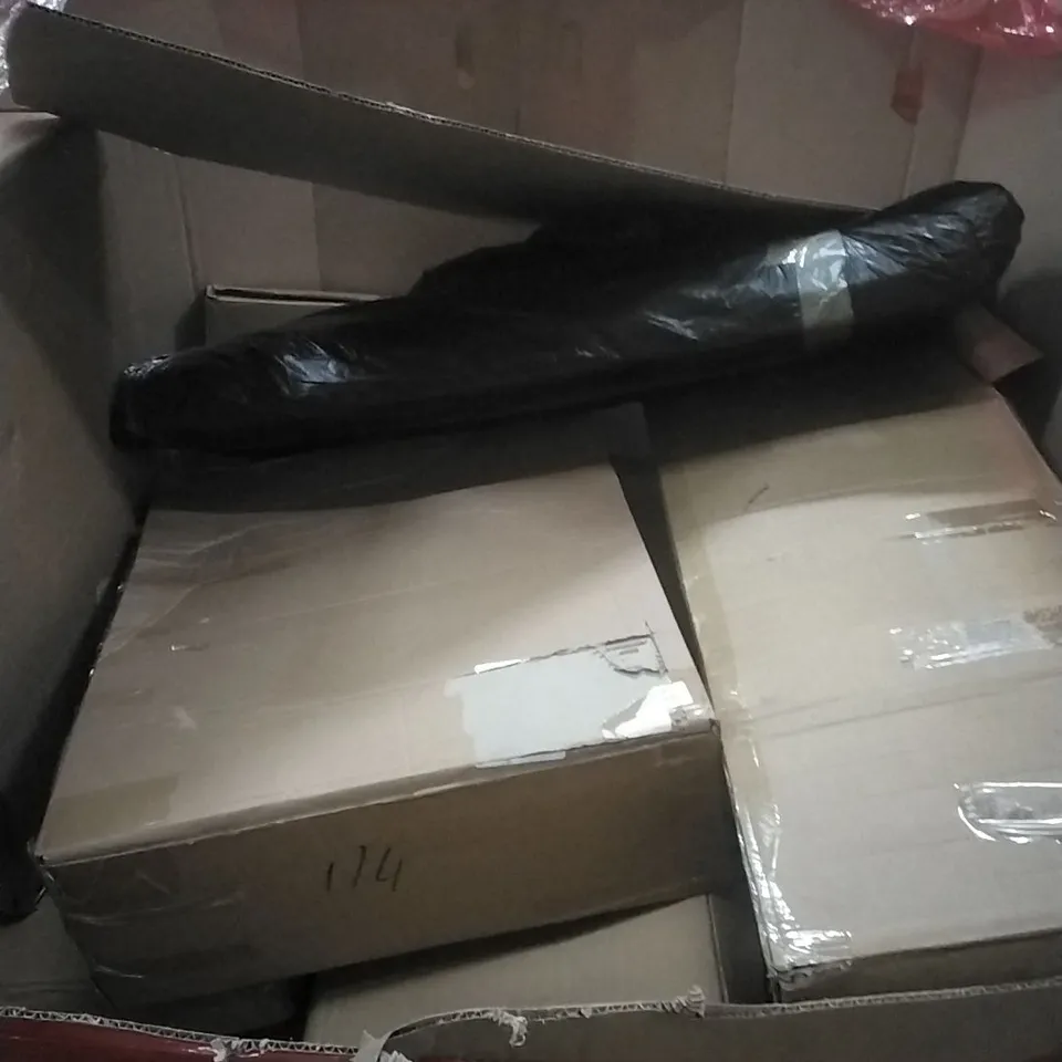 PALLET OF ASSORTED HOUSEHOLD GOODS AND PRODUCTS TO INCLUDE; MIRROR WITH LIGHTS, BOTTLE WASHER, BOXED FURNITURE ETC