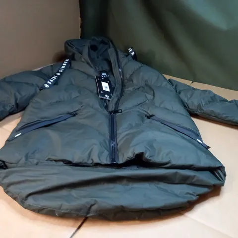 SAINT & SINNER KHAKI PADDED/HOODED COAT - SIZE 8