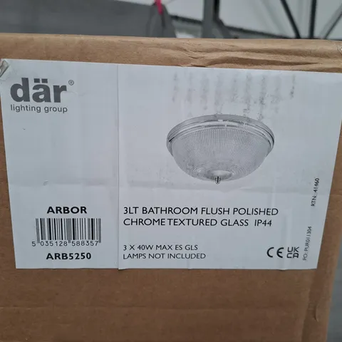 3LT BATHROOM FLUSH POLISHED CHROME TEXTURED GLASS IP44 