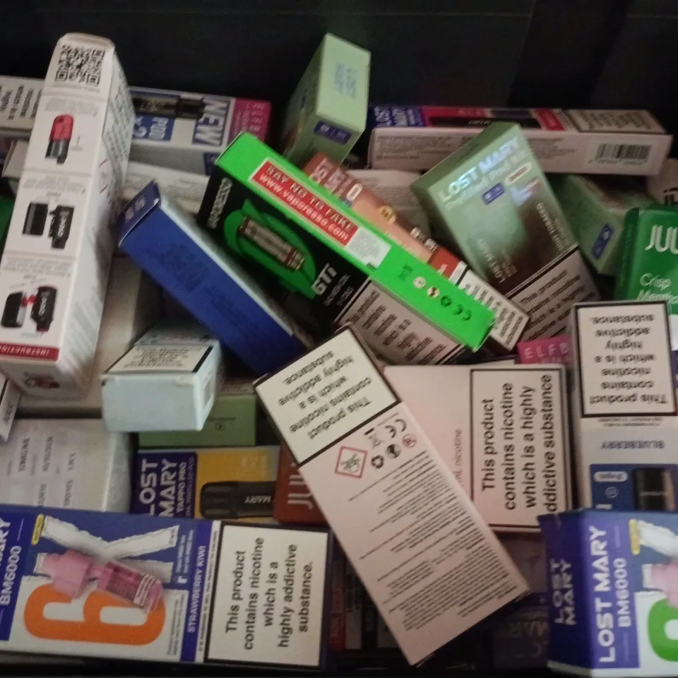 APPROXIMATELY 20 ASSORTED E-CIGARETTE PRODUCTS TO INCLUDE BRANDS SUCH AS IVG, LOST MARY, JUUL2, ETC - COLLECTION ONLY
