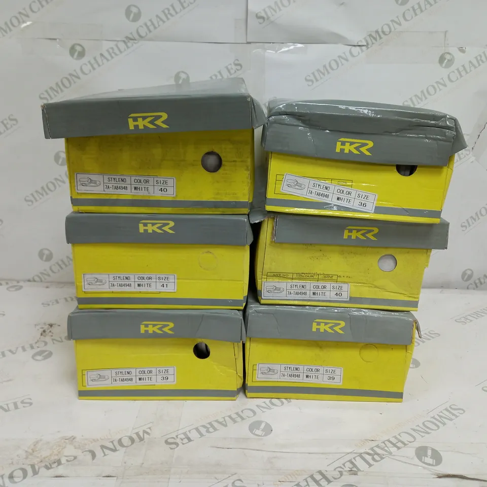 APPROXIMATELY 6 BOXED PAIRS OF HKR TRAINERS IN WHITE TO INCLUDE SIZES 36, 39, 40, 41