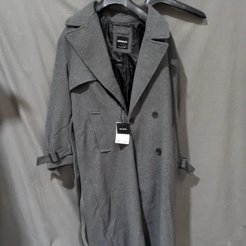 BERSHKA WOOL-BLEND COAT, GREY, LONGLINE – UK 40 (EUR L)