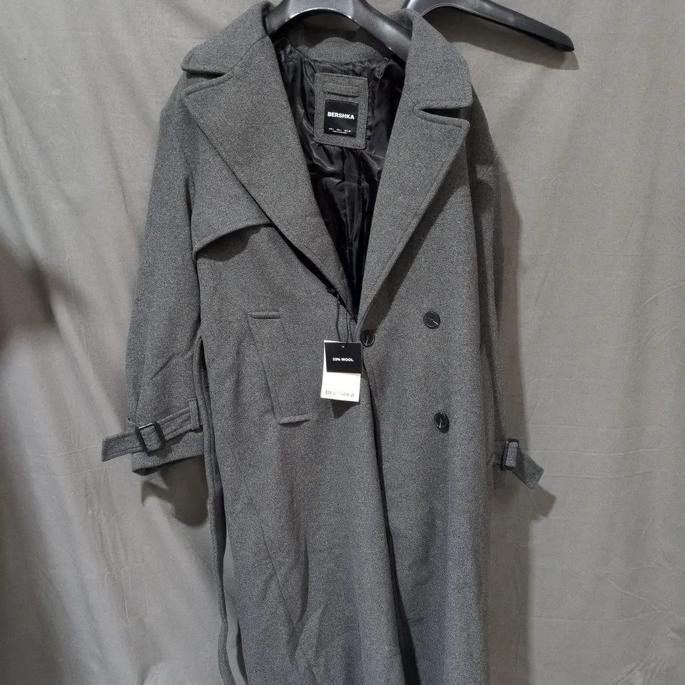 BERSHKA WOOL-BLEND COAT, GREY, LONGLINE – UK 40 (EUR L)