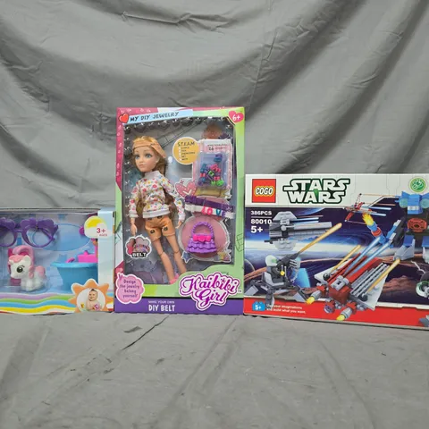 BOX OF APPROXIMATELY 10 ASSORTED TOYS AND GAMES TO INCLUDE STARS WARS SET, KAIBIBI GIRL DOLL, ETC - COLLECTION ONLY