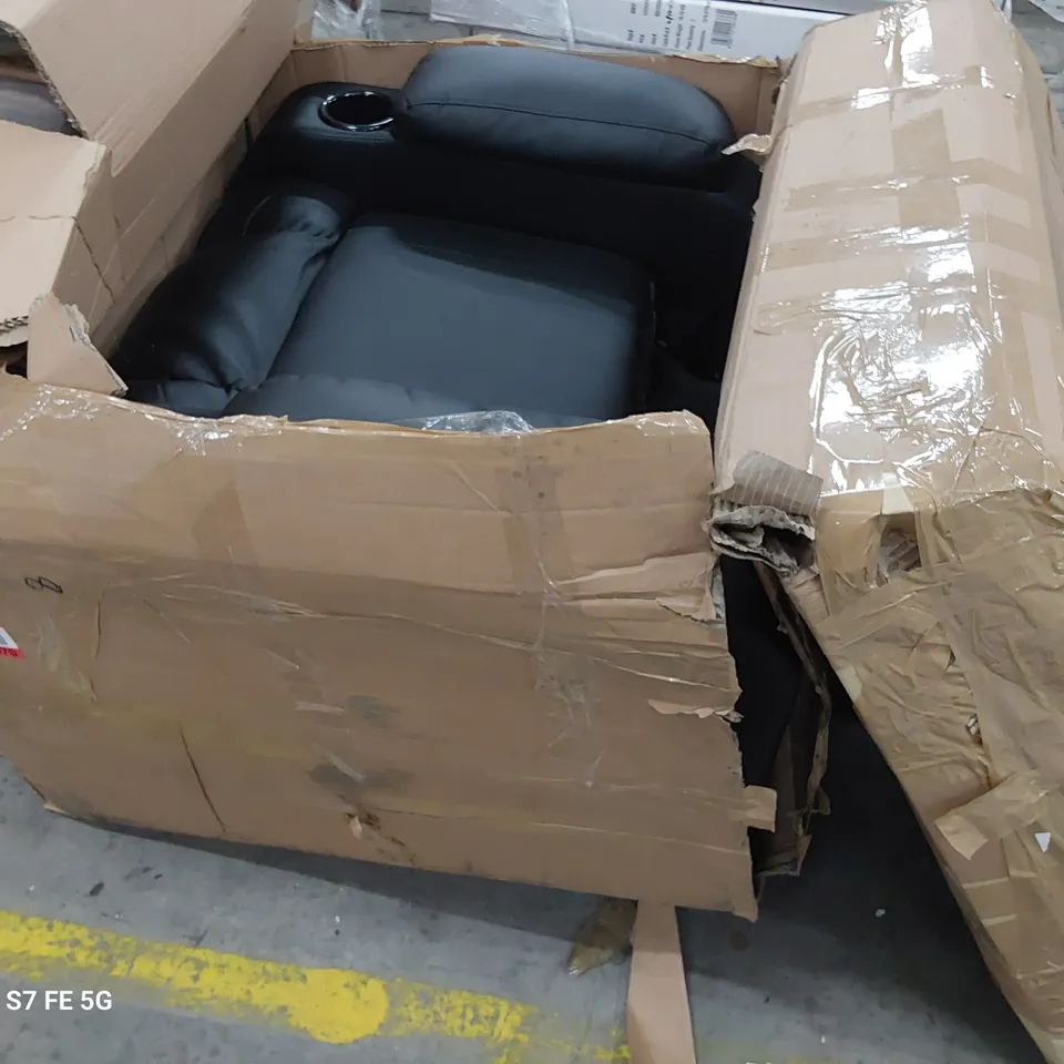 BOXED POWER RECLINING EASY CHAIR BLACK FAUX LEATHER (2 BOXES)