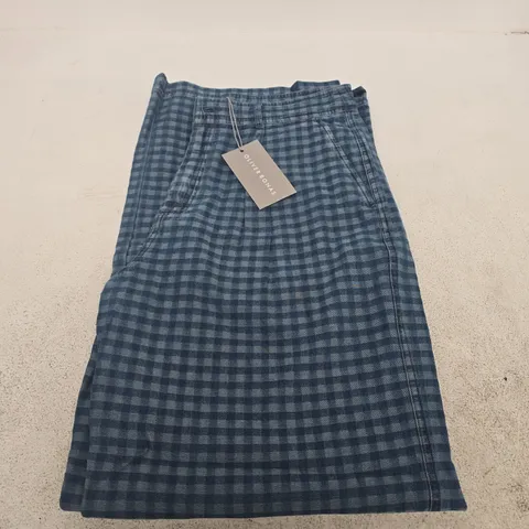 OLIVER BONAS BLUE CHECKED WIDE LEG TROUSERS, UK 8