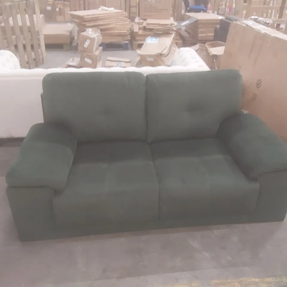 DESIGNER 2 SEATER GREEN VELVET UPHOLSTERED SOFA 