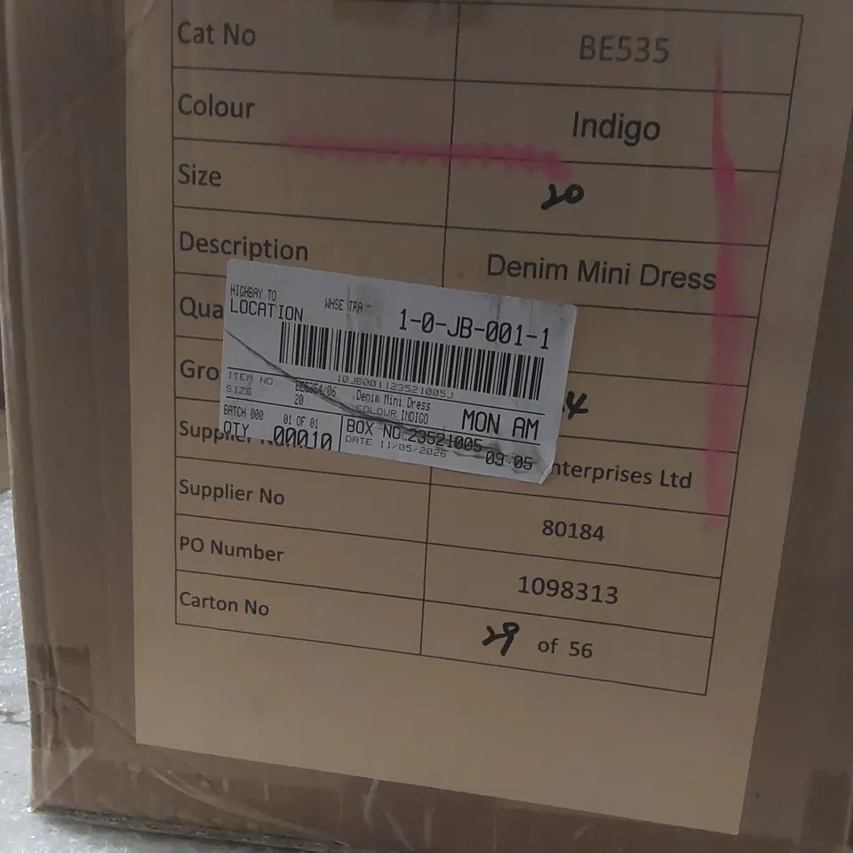 BOX CONTAINING APPROXIMATELY 10x BRAND NEW SIMPLY BE INDIGO DENIM MINI DRESSES - SIZE 20