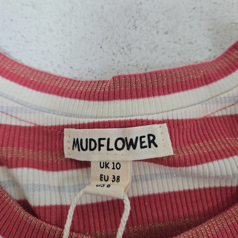 MUDFLOWER STRIPED LONG-SLEEVE TOP – PINK & WHITE, UK 10 (EU 38)