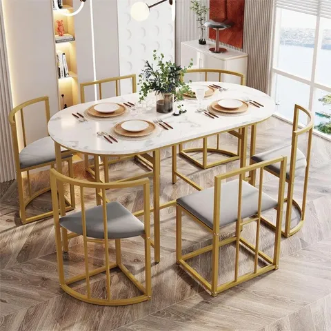 BOXED VIVEKA 6 PERSON DINING SET - GOLD (2 BOXES)