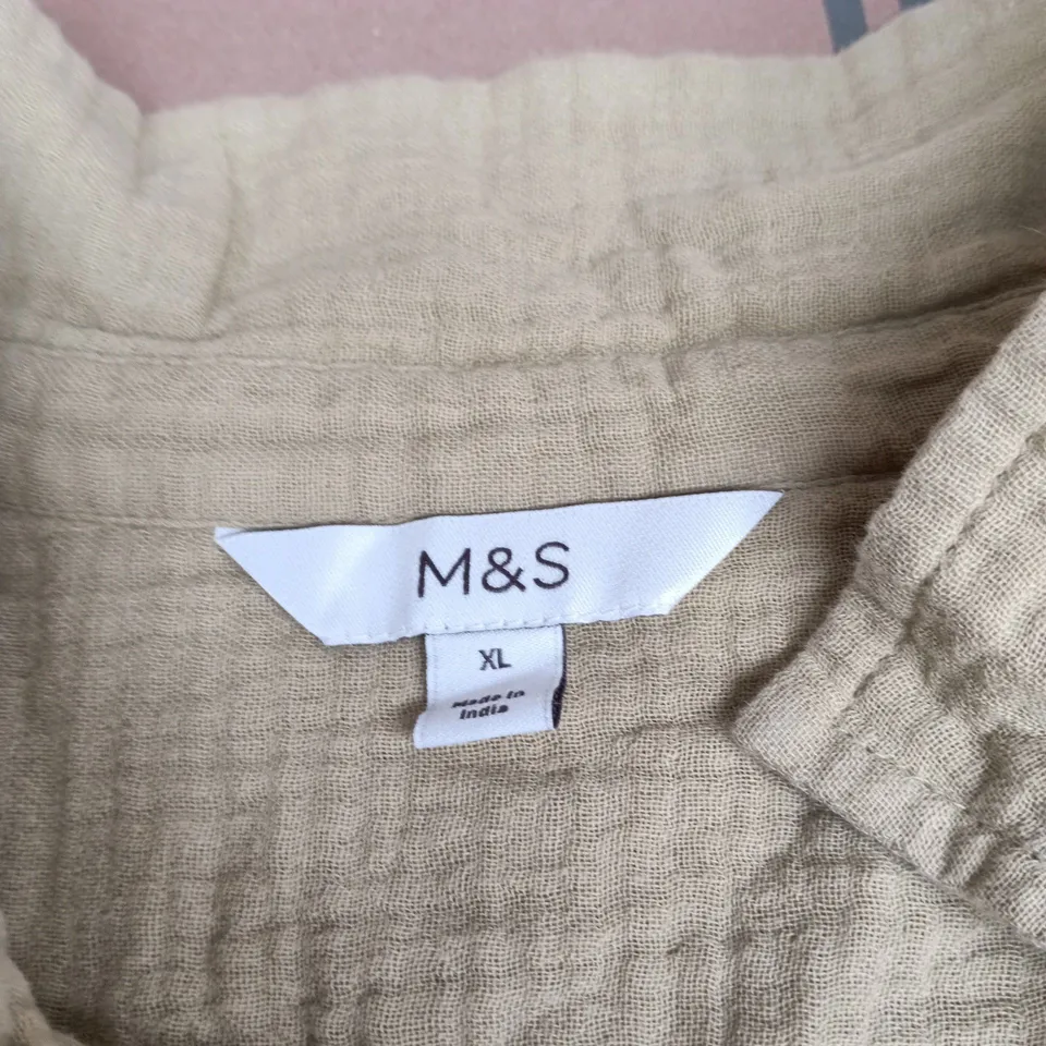 M&S WOMEN'S BEIGE CRINKLED SHIRT – BUTTON-FRONT, SIZE XL