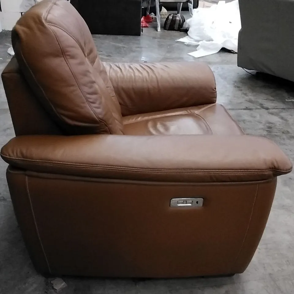 QUALITY BRITISH DESIGNER G PLAN MANUFACTURED ELLIOT ELECTRIC RECLINER CHAIR - CAMBRIDGE TAN LEATHER 