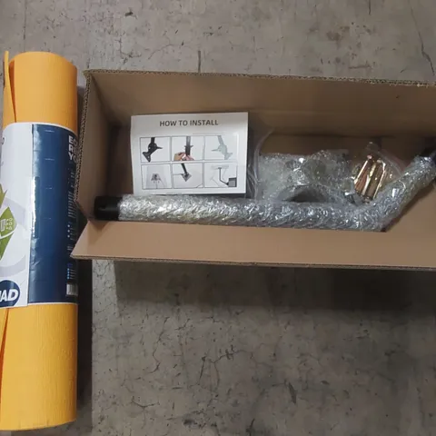 PALLET OF ASSORTED ITEMS INCLUDING: MONITOR STANDS, YOGA MAT ECT