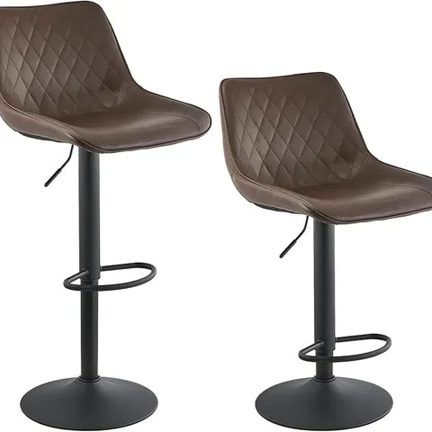 BOXED PAIR OF FAUX LEATHER UPHOLSTERED BROWN BAR STOOLS