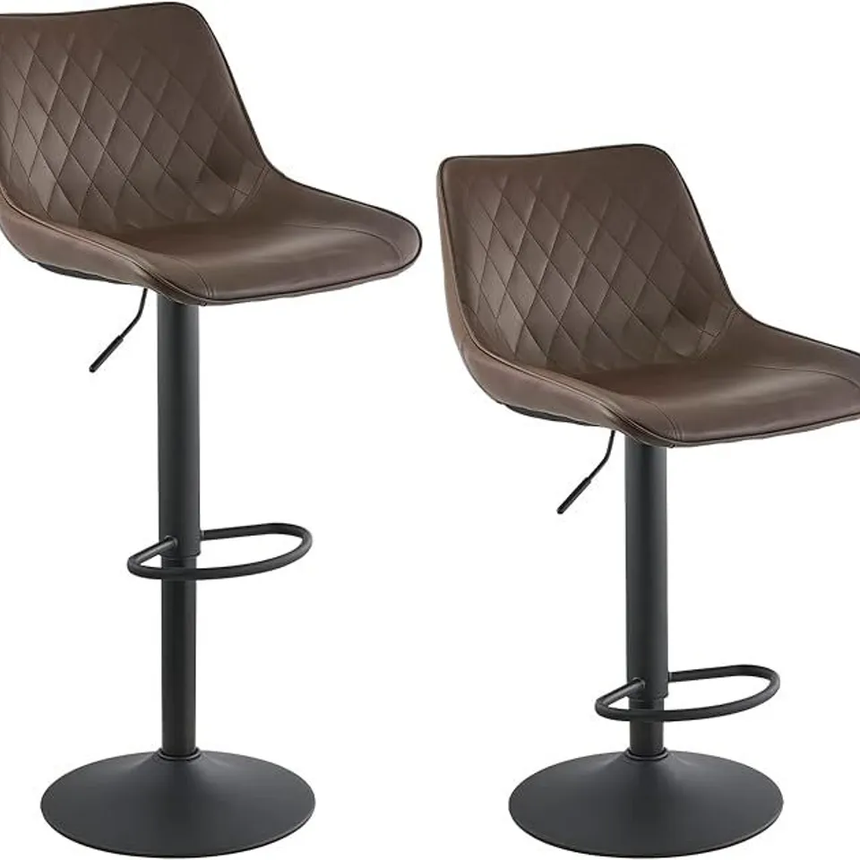 BOXED PAIR OF FAUX LEATHER UPHOLSTERED BROWN BAR STOOLS