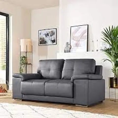 BOXED DESIGNER KANSAS GREY FAUX LEATHER TWO SEATER SOFA (1 BOX)