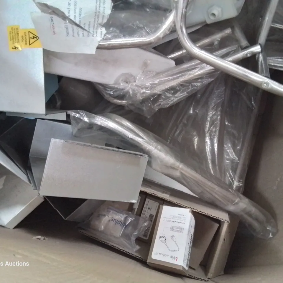 PALLET OF ASSORTED ITEMS, INCLUDING, ASSORTED PLASTIC & METAL DISPENSERS FOR BED PAN LINERS, PAPER TOWELS, SMALL BOWL OR JUGS, TOILET CISTERN, RAINBOW CABLE SETS.