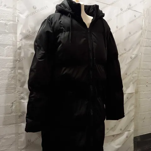 WOMENS BRAVE SOUL LONG BLAK PUFFER COAT - SIZE 14 - BLACK