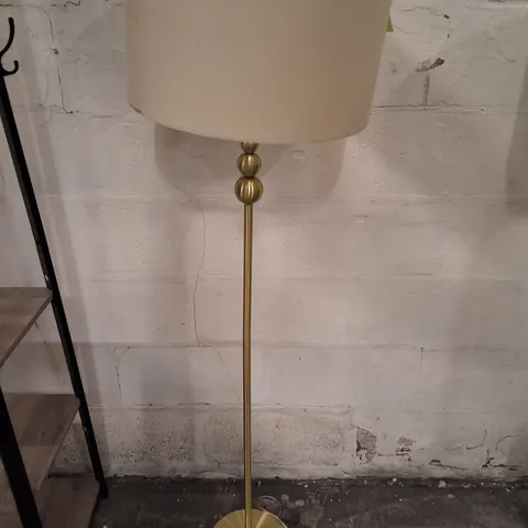 RANDALIA 145CM TRADITIONAL FLOOR LAMP - NATURAL SHADE/ BRUSHED GOLD BASE