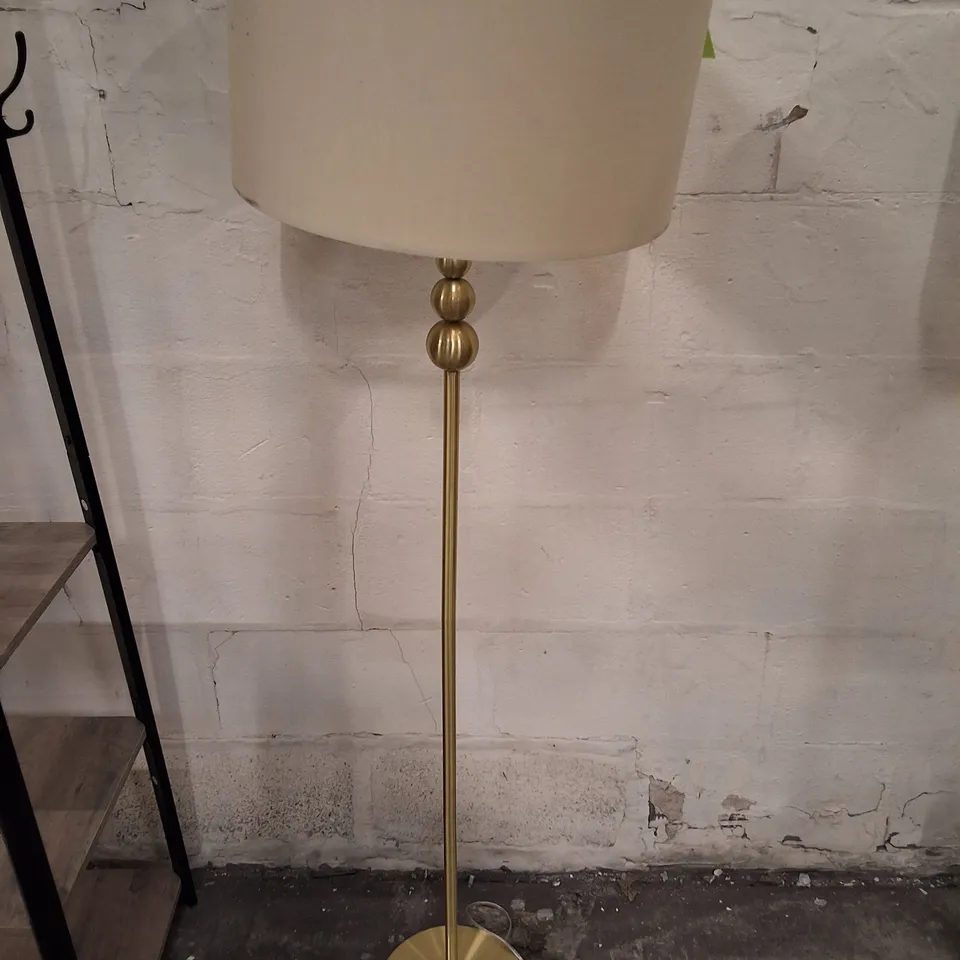RANDALIA 145CM TRADITIONAL FLOOR LAMP - NATURAL SHADE/ BRUSHED GOLD BASE