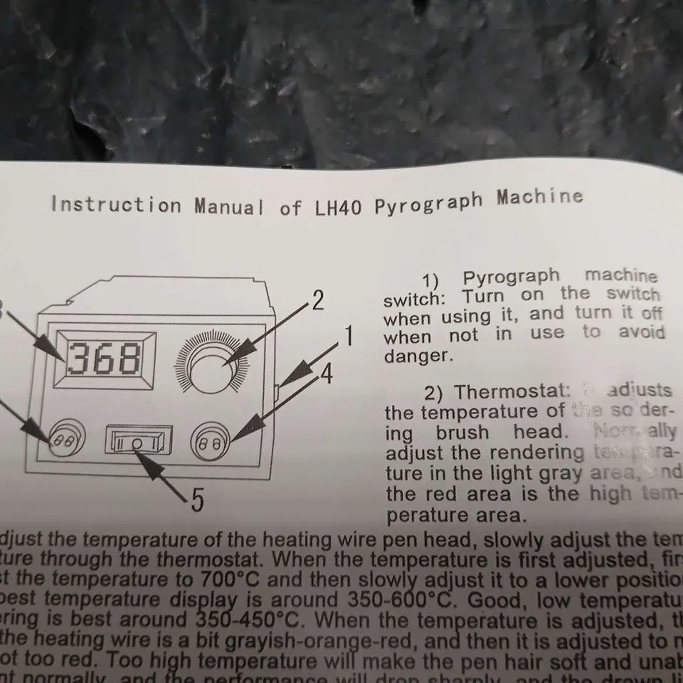 LH40 PYROGRAPH MACHINE WITH POWER UNIT AND ACCESSORIES – INCLUDES INSTRUCTION MANUAL