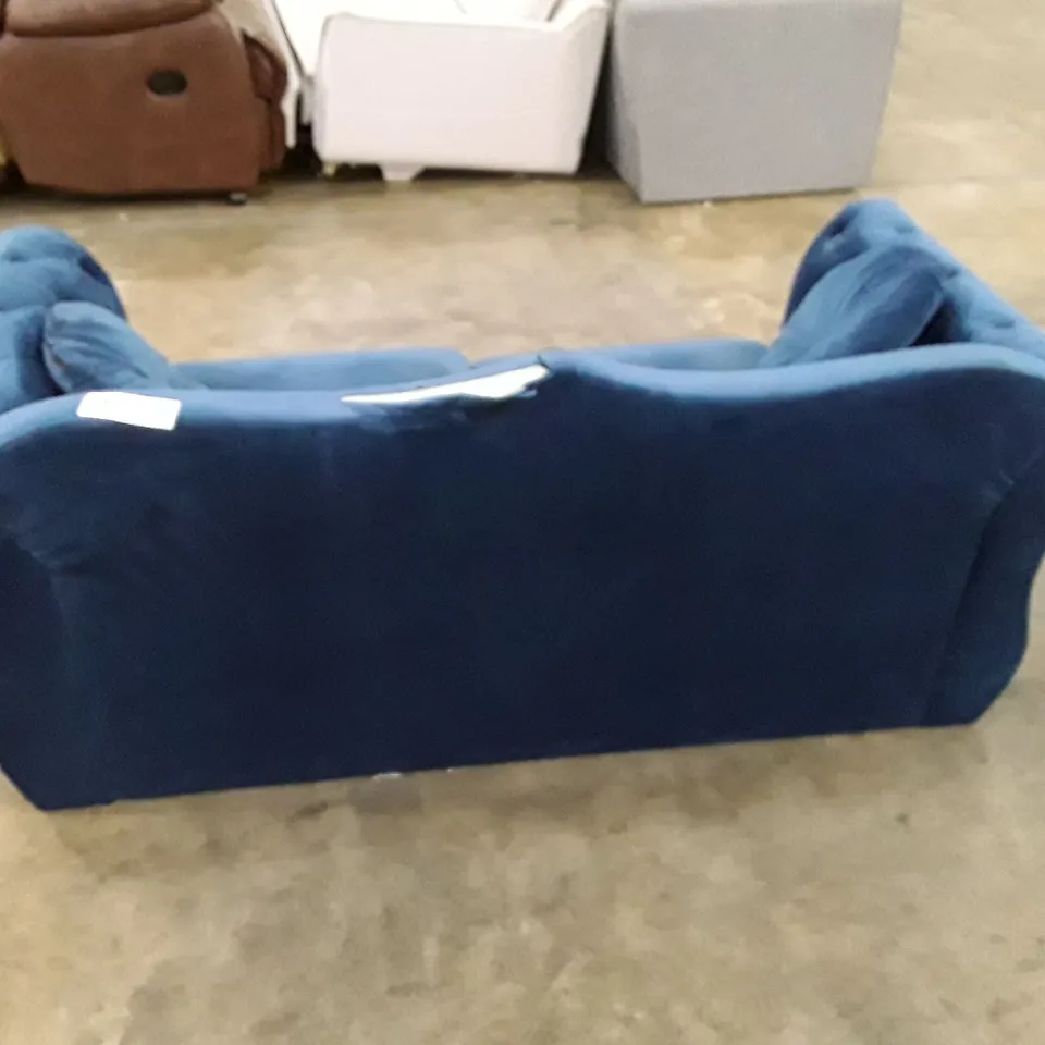 QUALITY DESIGNER UPHOLSTERED LOVESEAT - NAVY FABRIC