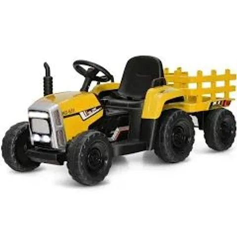 BOXED COSTWAY 12V KIDS RIDE ON TRACTOR WITH TRAILER MUSIC AND LED LIGHTS - YELLOW