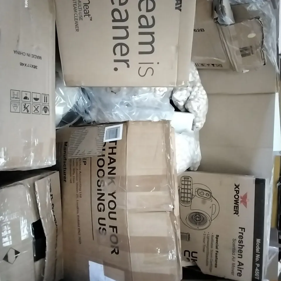 PALLET OF ASSORTED HOUSEHOLD ITEMS TO INCLUDE XPOWER AID MOVER, OFFICE CHAIRS AND MULTI-USE STEAM CLEANER 