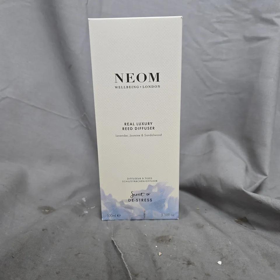 NEOM REAL LUXURY REED DIFFUSER – LAVENDER, JASMINE & SANDALWOOD – 100ML – BOXED