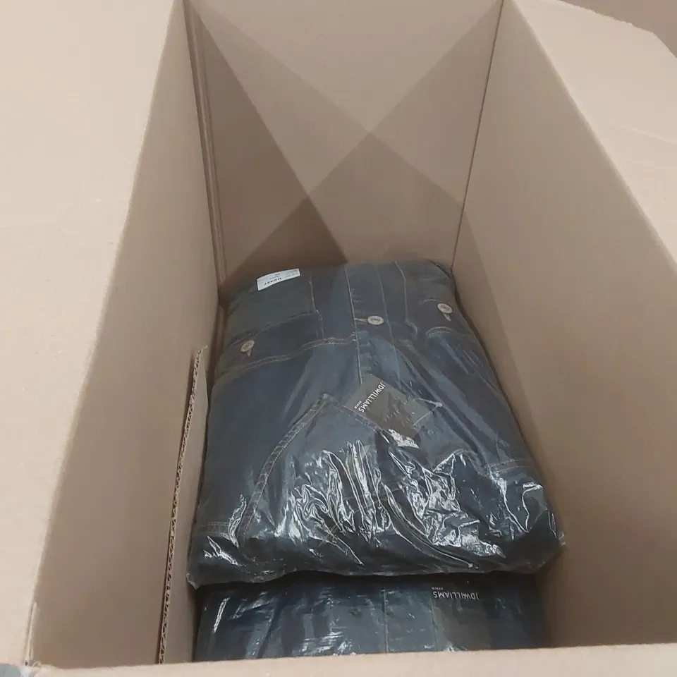 BOX CONTAINING APPROXIMATELY 3x BRAND NEW JD WILLIAMS INDIGO DENIM JUMPSUITS - SIZE 30