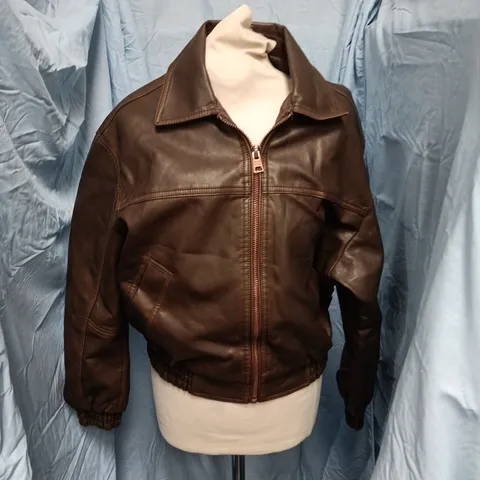 BERSHKA LEATHER BOMBER JACKET – BROWN - UK 8 (EU S)
