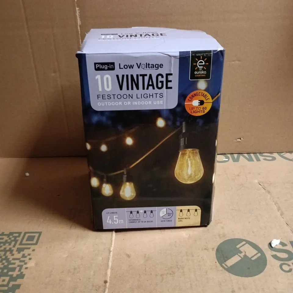 EUREKA PLUG IN LOW VOLTAGE 10 VINTAGE FESTOON LIGHTS BOXED