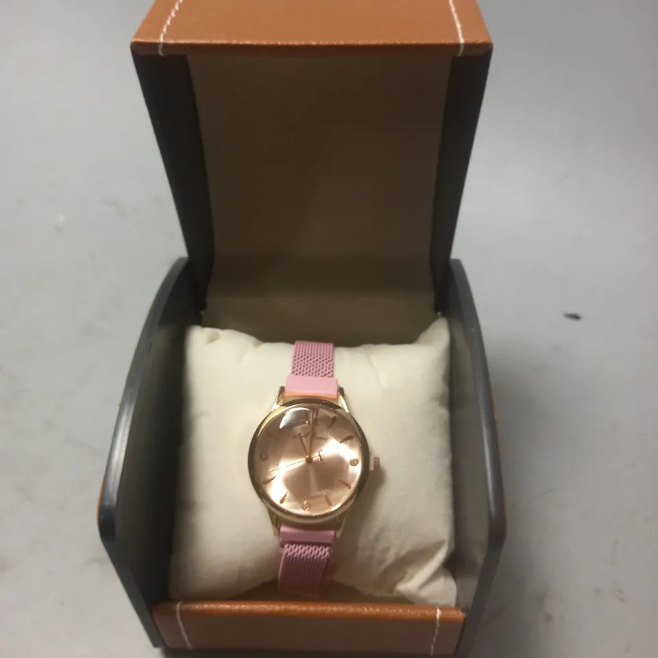 LA BANUS ANGULAR FACED LADIES WATCH WITH PINK SLIM MAGNETIC STRAP