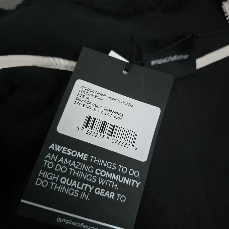 GYM+COFFEE INDUSTRY HALF ZIP BLACK FLEECE JACKET – SIZE M