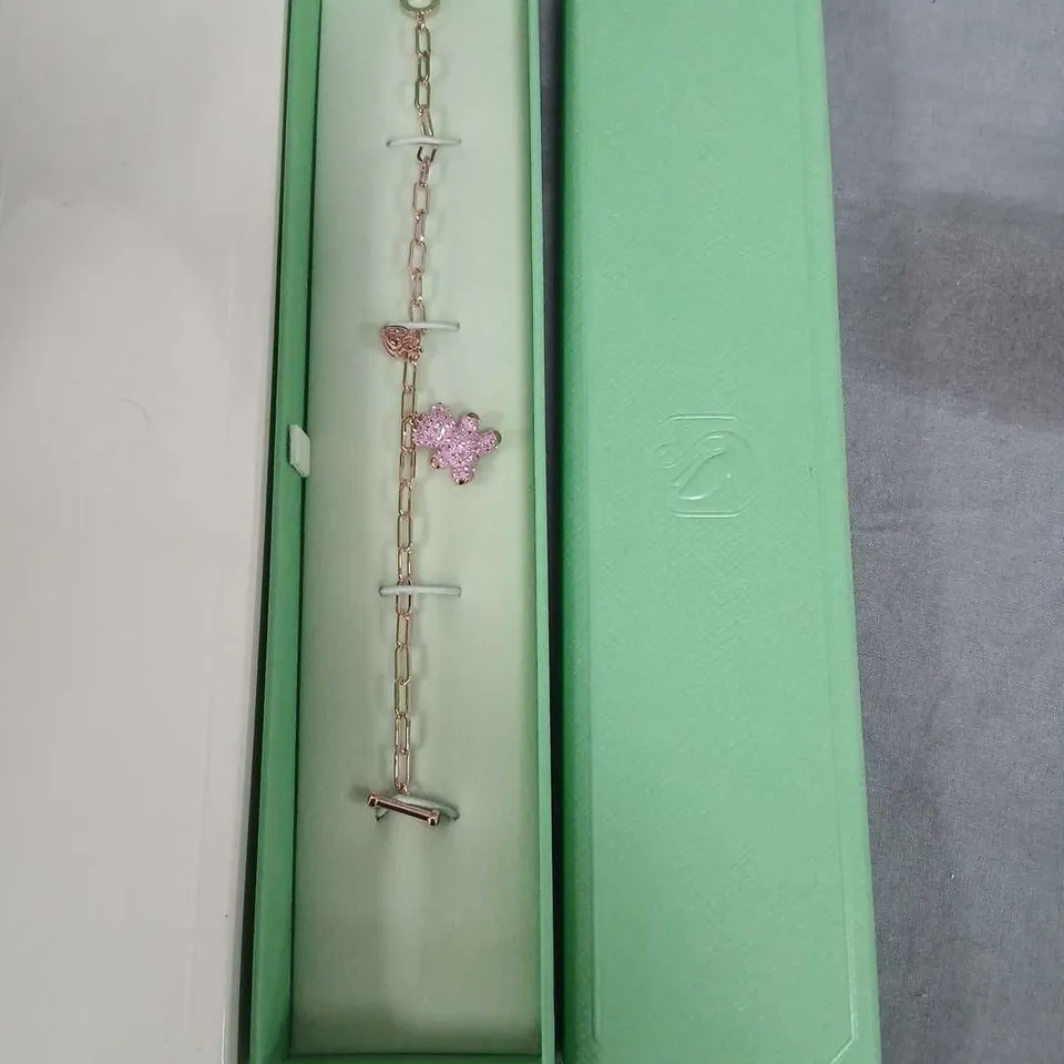 SWAROVSKI CHARM BRACELET WITH PINK FLOWER CHARM – PRESENTED IN GREEN BOX