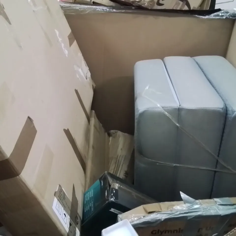 PALLET OF ASSORTED HOUSEHOLD GOODS AND PRODUCTS TO INCLUDE;CEILING FAN WITH LIGHT,ELECTRIC FRYER,SPRAY MOP