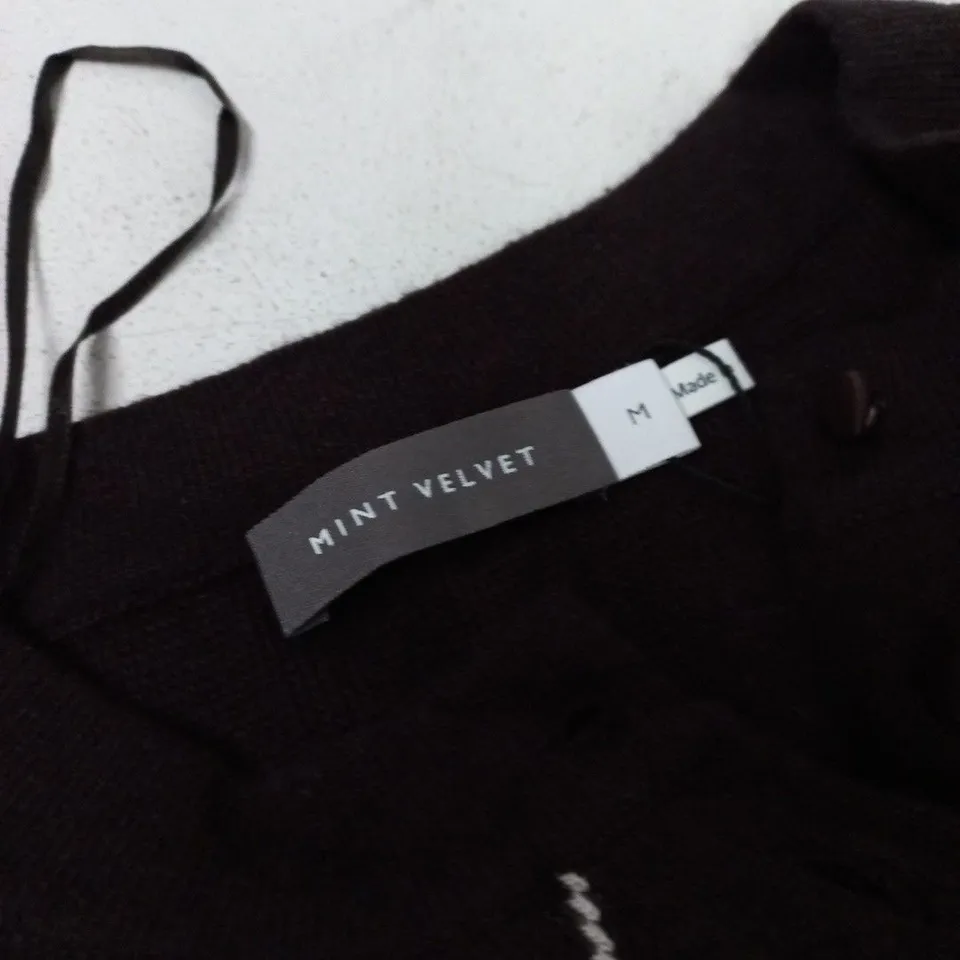 MINT VELVET CARDIGAN – BLACK WITH BEIGE ARGYLE PATTERN, UK M