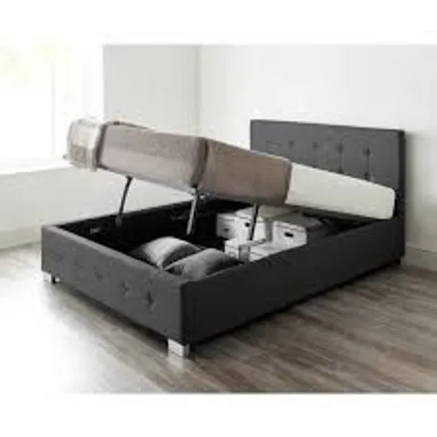 BOXED ASPIRE ESSENTIALS KING SIZE BLACK LINEN OTTOMAN 150X200CM BED (2 BOXES)