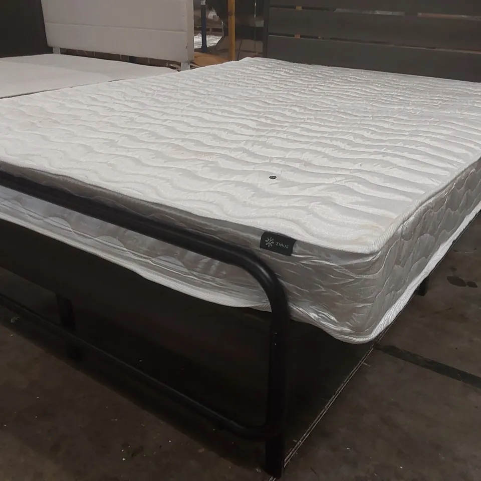 SANA LOW PROFILE METAL 4'6 DOUBLE BED FRAME WITH WOOD HEADBOARD AND 5' KING SIZE MATTRESS - MATTRESS AND BED ARE DIFFERENT SIZES