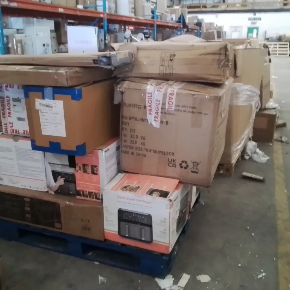PALLET OF ASSORTED HOUSEHOLD GOODS AND PRODUCTS TO INCLUDE;AIR FRYER,PLAYPEN,VACUUM CLEANER,CLOTHING,FAN